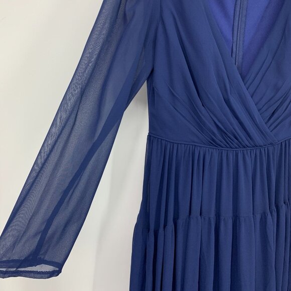 Mac Duggal Dress 55311 IEENA Maxi Gown Long Sleeve Blue Tiered - Picture 5 of 16